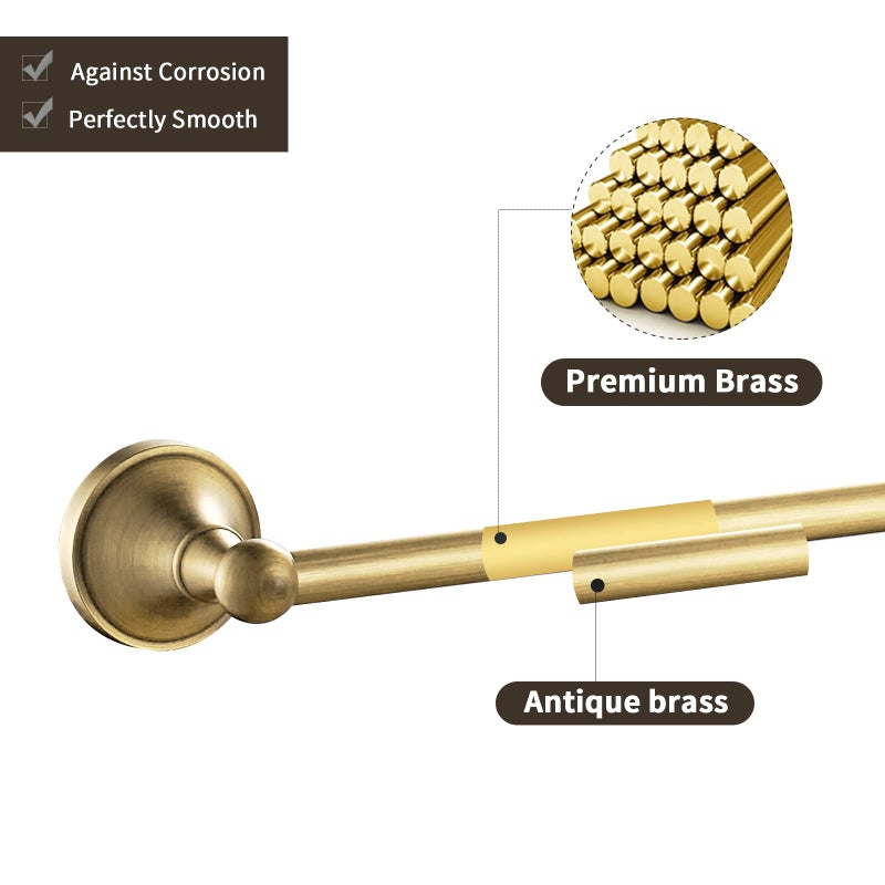 Leyden Antique Brass Towel Bar, Adjustable Towel Holder Rod Brass Towel Rack Bathroom Accessories Wall Mount - Image 4
